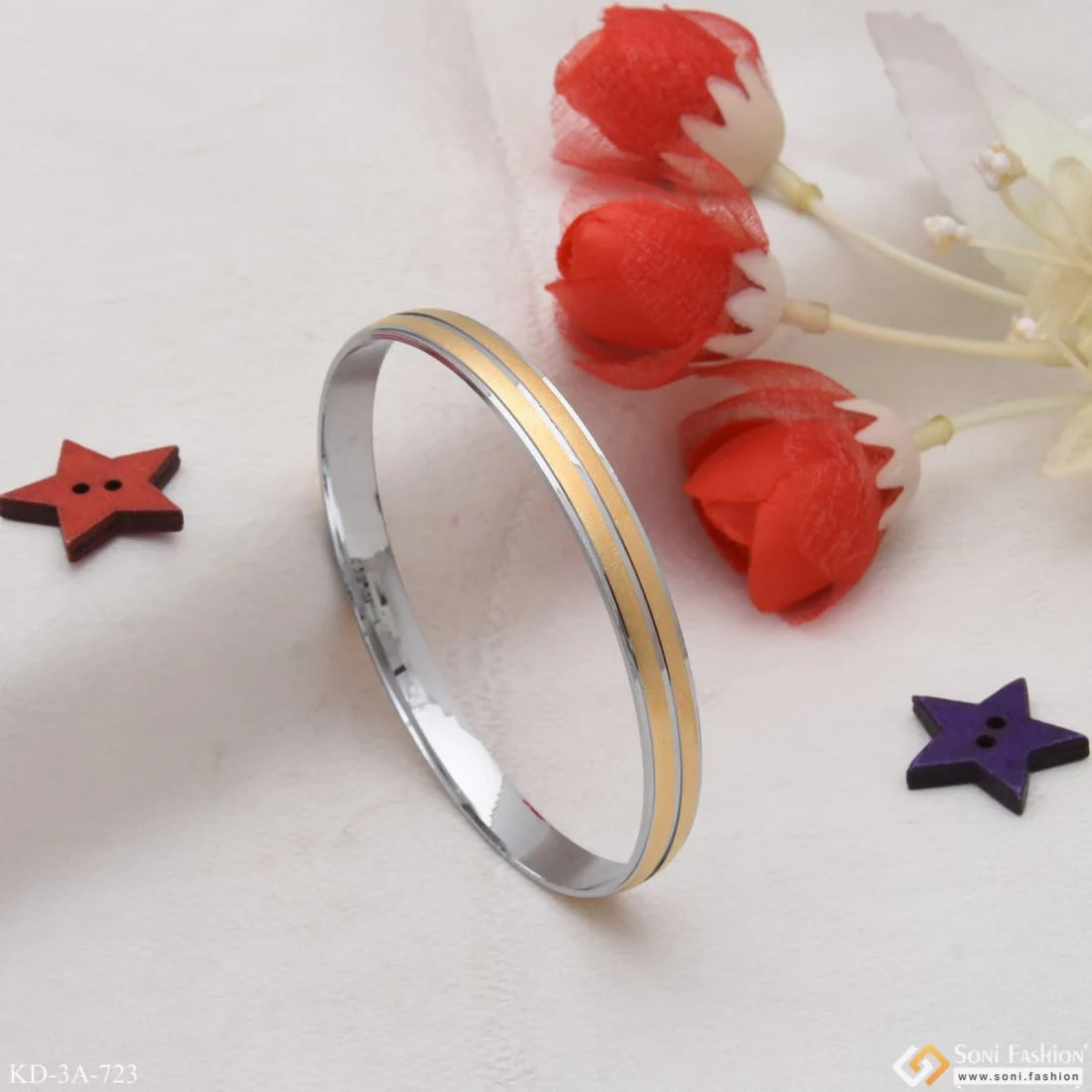 2 Line Attention-Getting Design Golden & Silver Color Kada for Men - Style A723 - Image 6