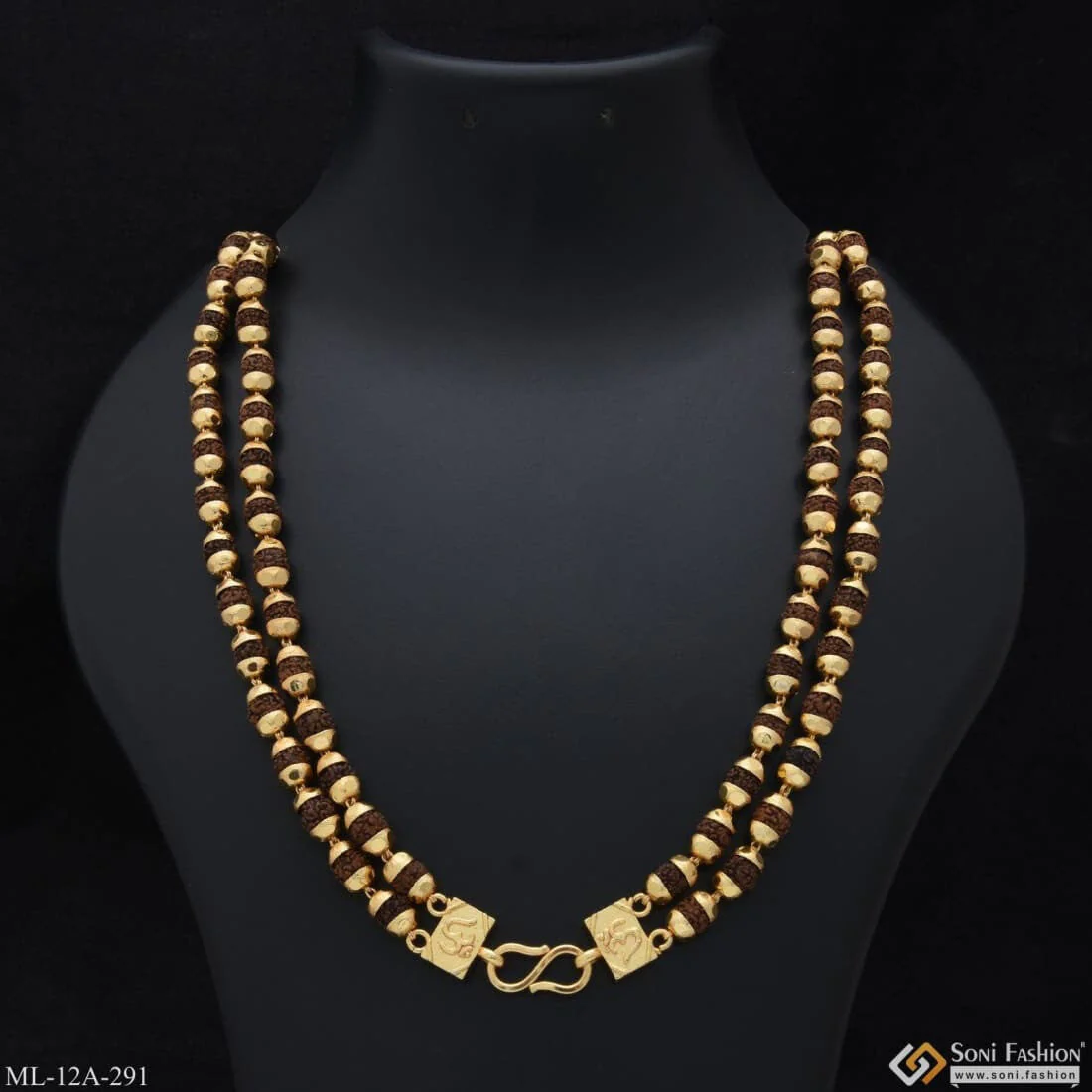 2 Line Beautiful Design Gold Plated Rudraksha Mala for Men - Style A291 - Image 6