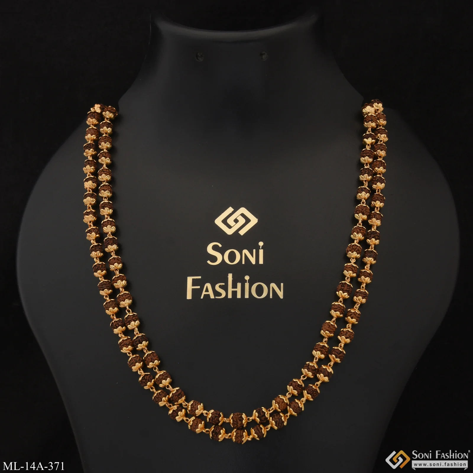 2 Line Best Quality Durable Design Gold Plated Rudraksha Mala for Men - Style A371 - Image 3