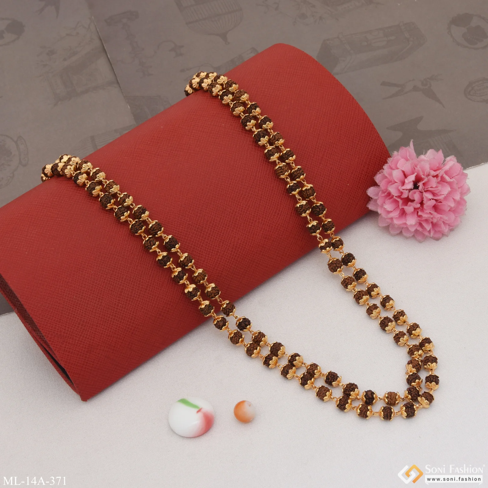 2 Line Best Quality Durable Design Gold Plated Rudraksha Mala for Men - Style A371 - Image 4