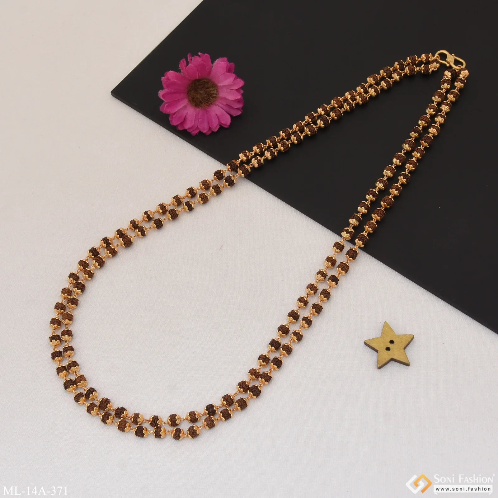 2 Line Best Quality Durable Design Gold Plated Rudraksha Mala for Men - Style A371 - Image 5