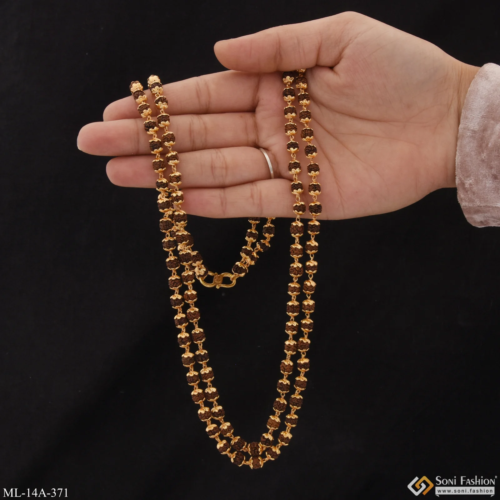 2 Line Best Quality Durable Design Gold Plated Rudraksha Mala for Men - Style A371 - Image 7