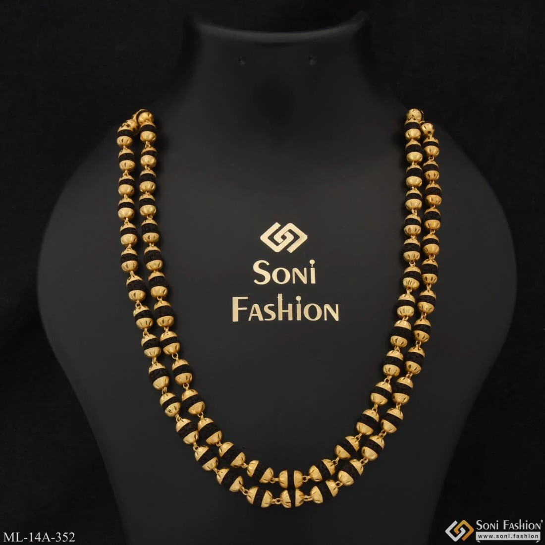 2 Line Best Quality Elegant Design Gold Plated Rudraksha Mala For Men - Style A352 - Image 2