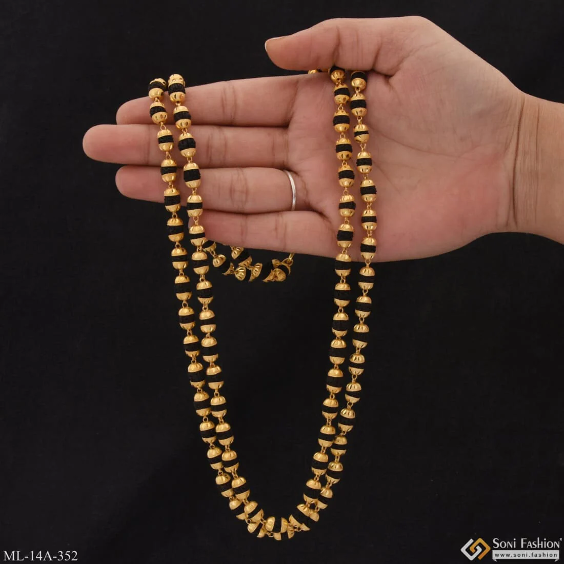 2 Line Best Quality Elegant Design Gold Plated Rudraksha Mala For Men - Style A352 - Image 3