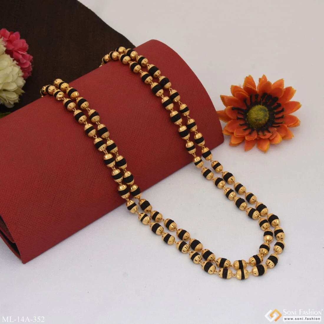 2 Line Best Quality Elegant Design Gold Plated Rudraksha Mala For Men - Style A352 - Image 4