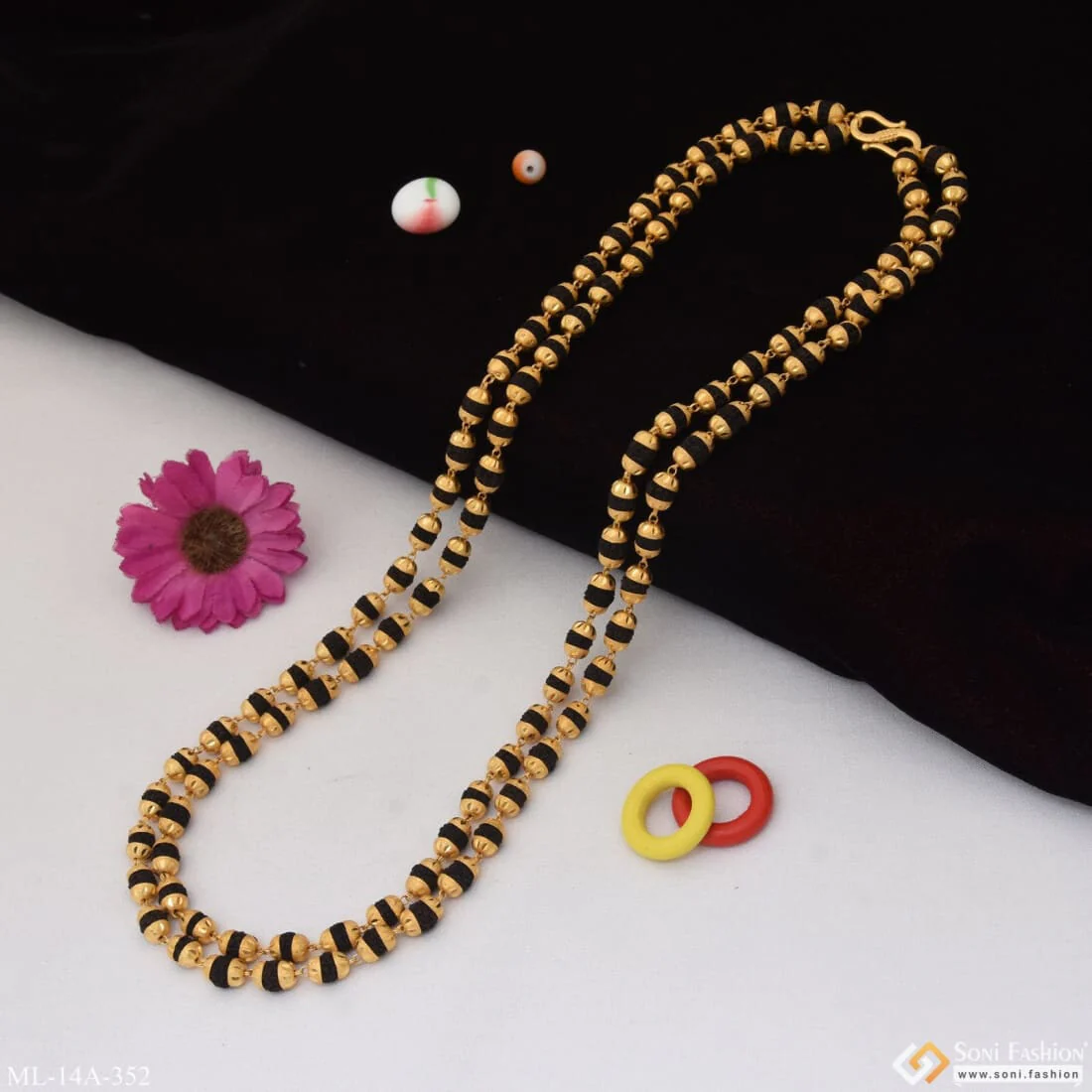 2 Line Best Quality Elegant Design Gold Plated Rudraksha Mala For Men - Style A352 - Image 6