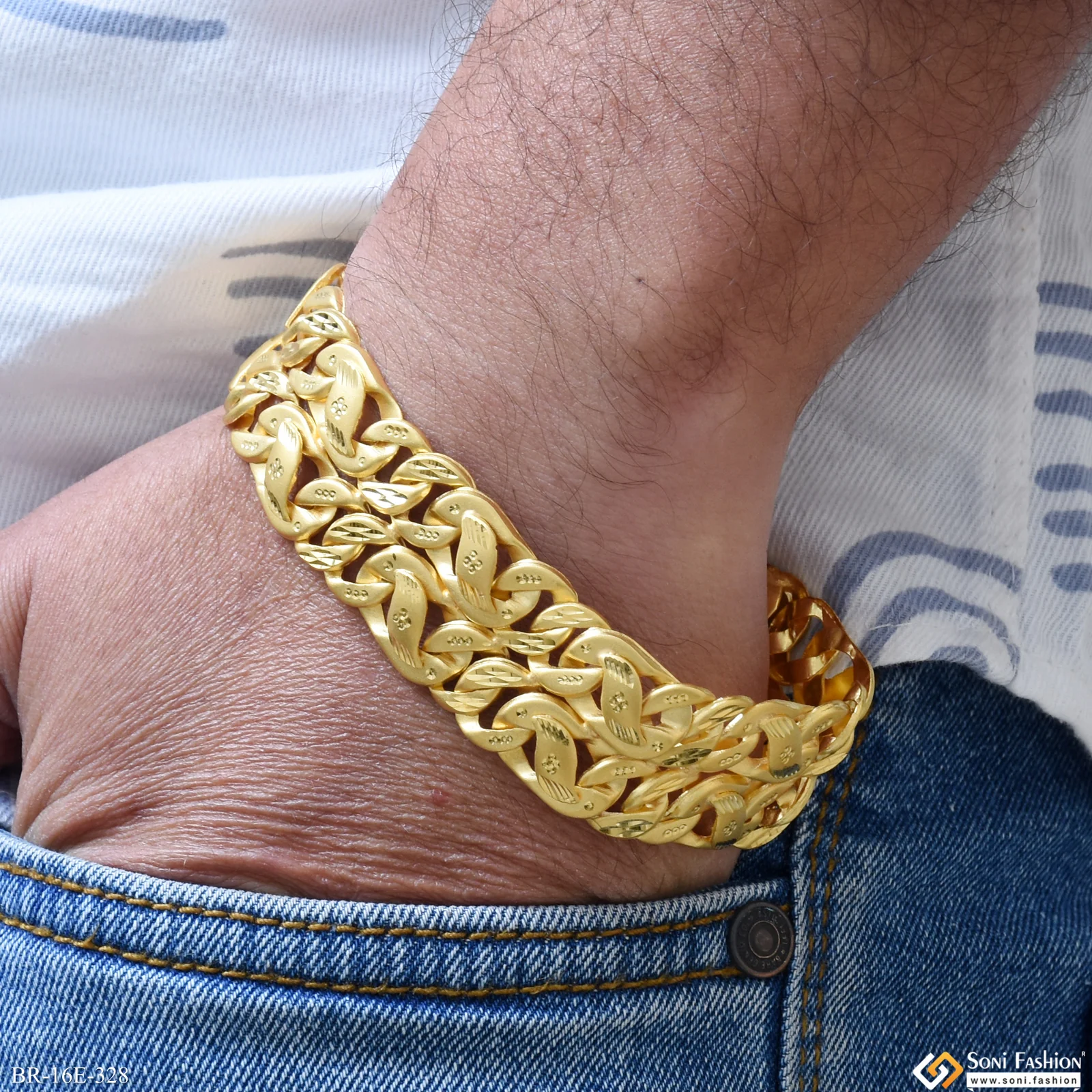 2 Line Best Quality Gold Plated Pokal Bracelet for Men - Style E328