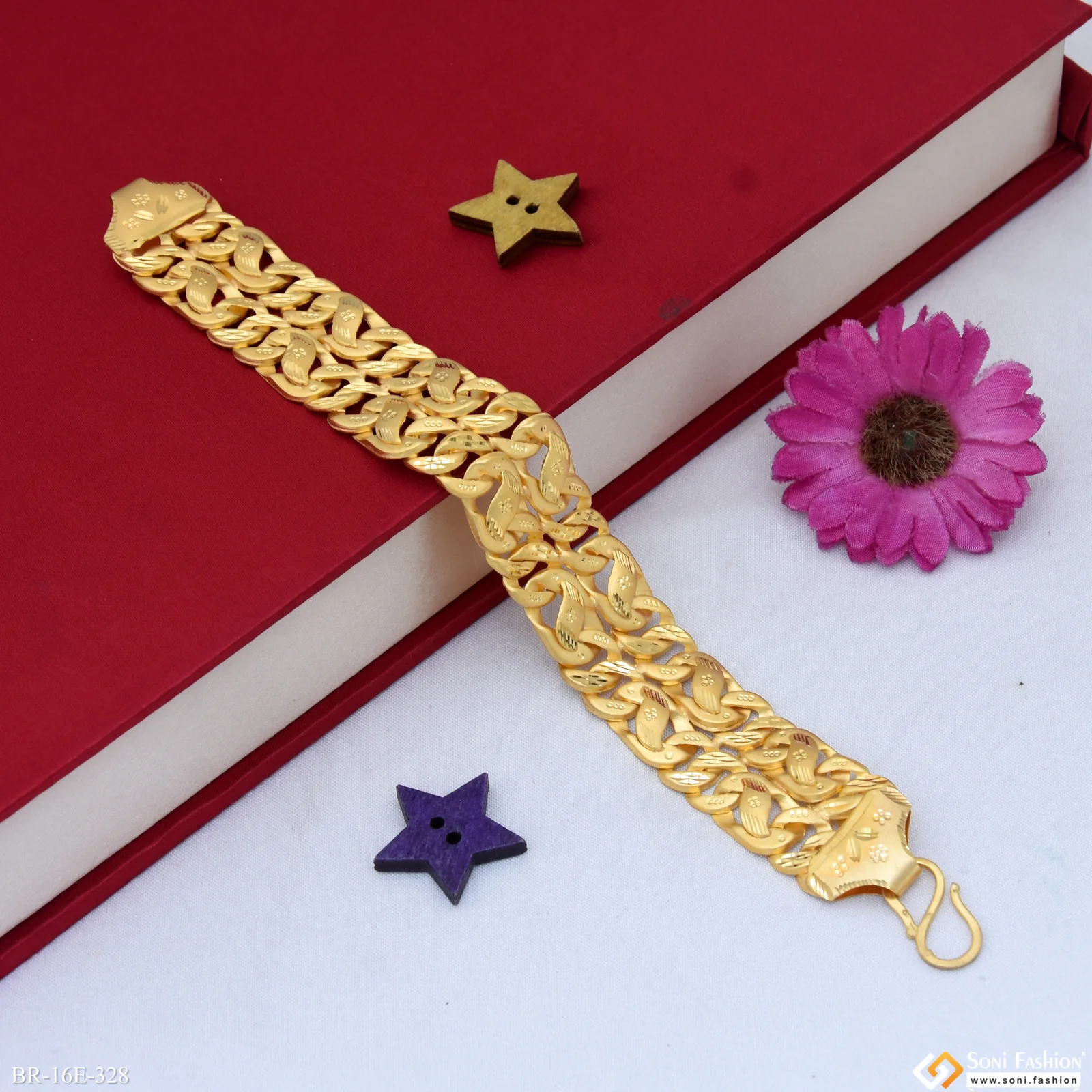2 Line Best Quality Gold Plated Pokal Bracelet for Men - Style E328 - Image 3