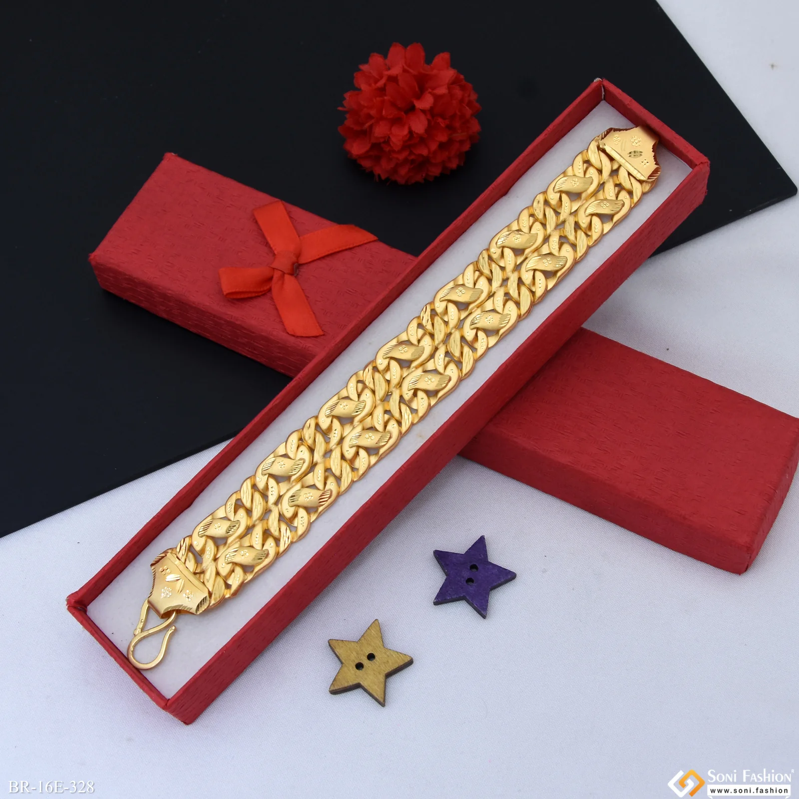2 Line Best Quality Gold Plated Pokal Bracelet for Men - Style E328 - Image 4