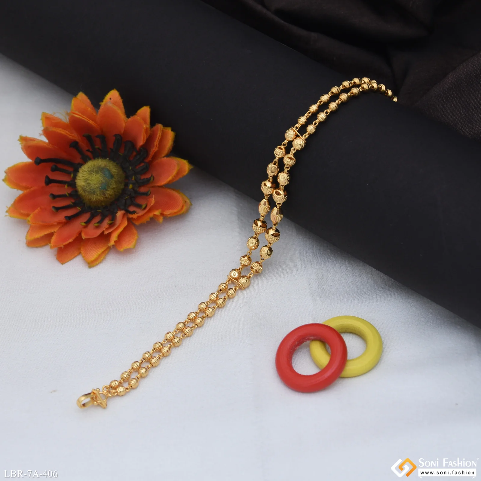 2 Line Charming Design Gold Plated Bracelet for Ladies - Style A406 - Image 3
