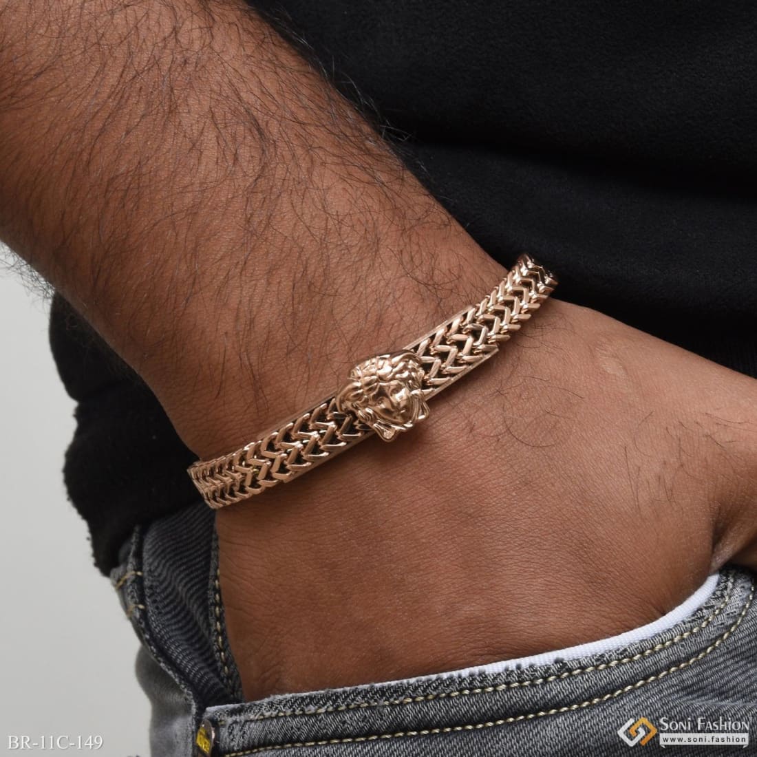 2 Line Classic Design Superior Quality Rose Gold Bracelet for Men - Style C149