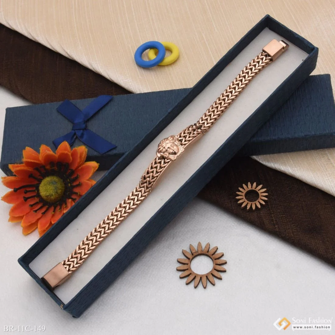 2 Line Classic Design Superior Quality Rose Gold Bracelet for Men - Style C149 - Image 2