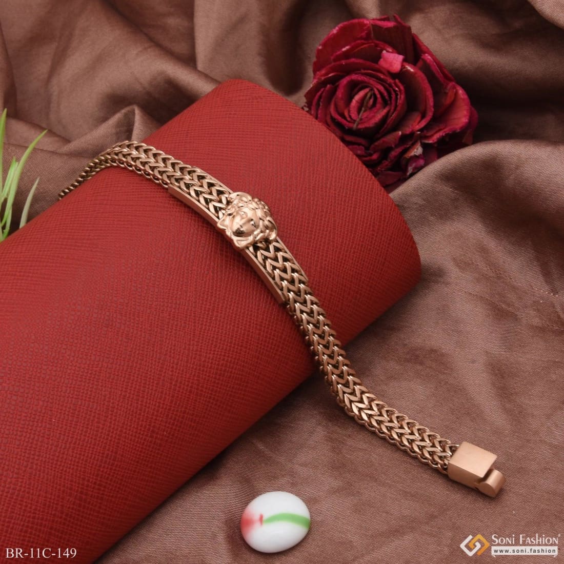 2 Line Classic Design Superior Quality Rose Gold Bracelet for Men - Style C149 - Image 3