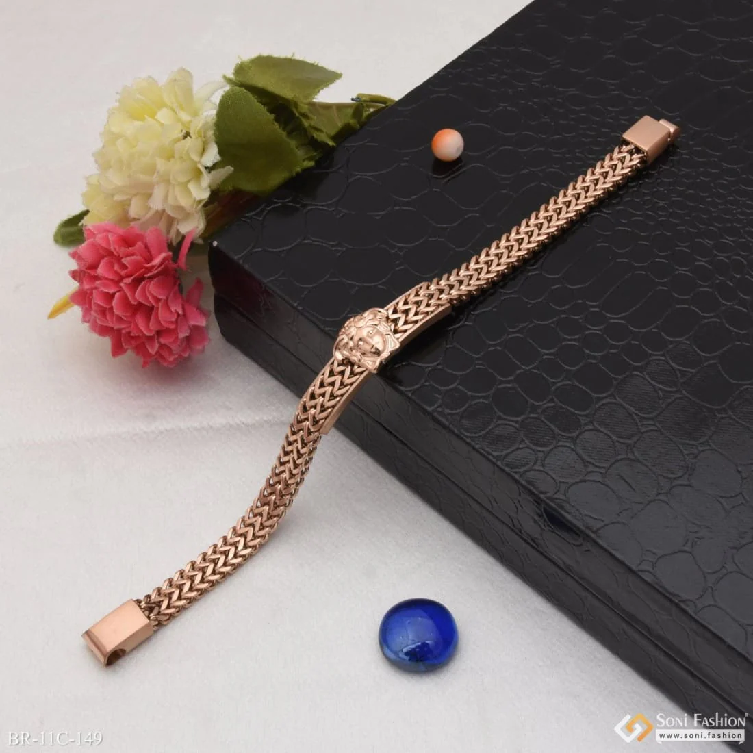 2 Line Classic Design Superior Quality Rose Gold Bracelet for Men - Style C149 - Image 4