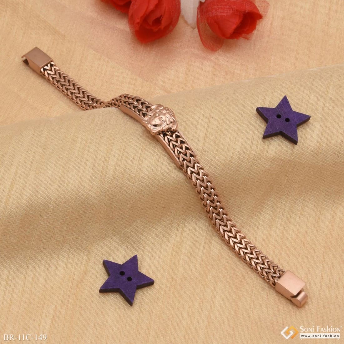 2 Line Classic Design Superior Quality Rose Gold Bracelet for Men - Style C149 - Image 5