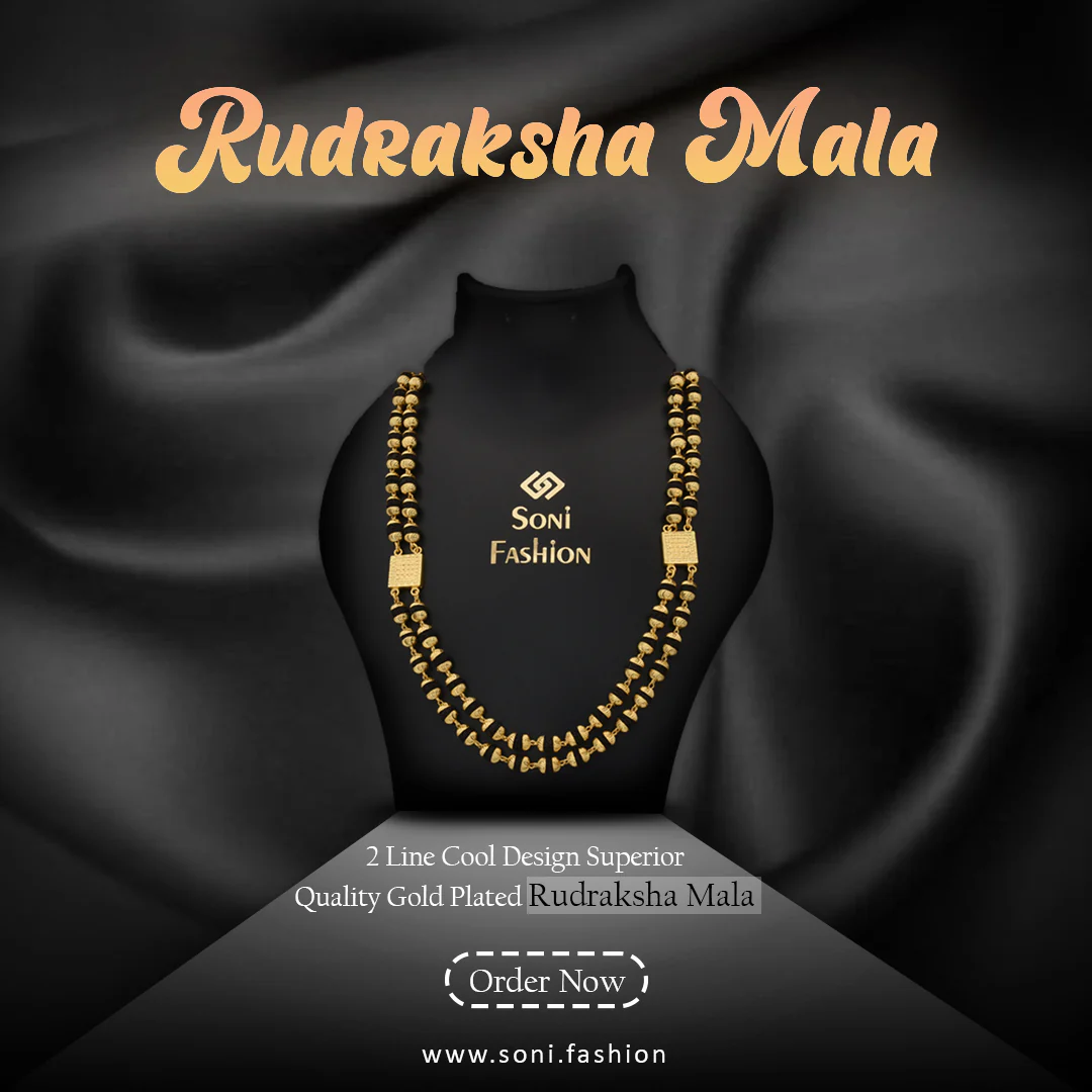 2 Line Cool Design Superior Quality Gold Plated Rudraksha Mala For Men - Style A329