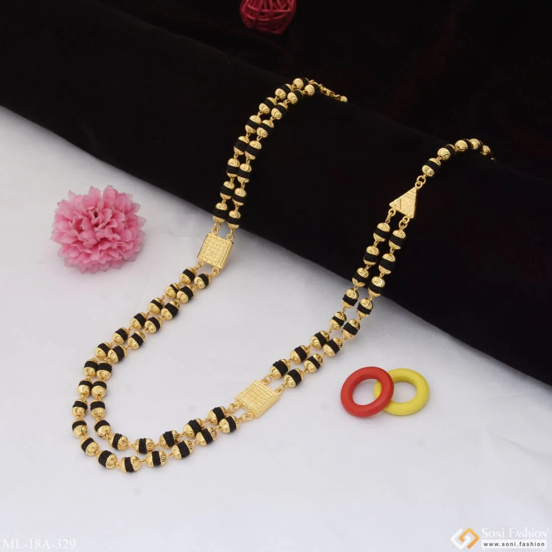 2 Line Cool Design Superior Quality Gold Plated Rudraksha Mala For Men - Style A329 - Image 3