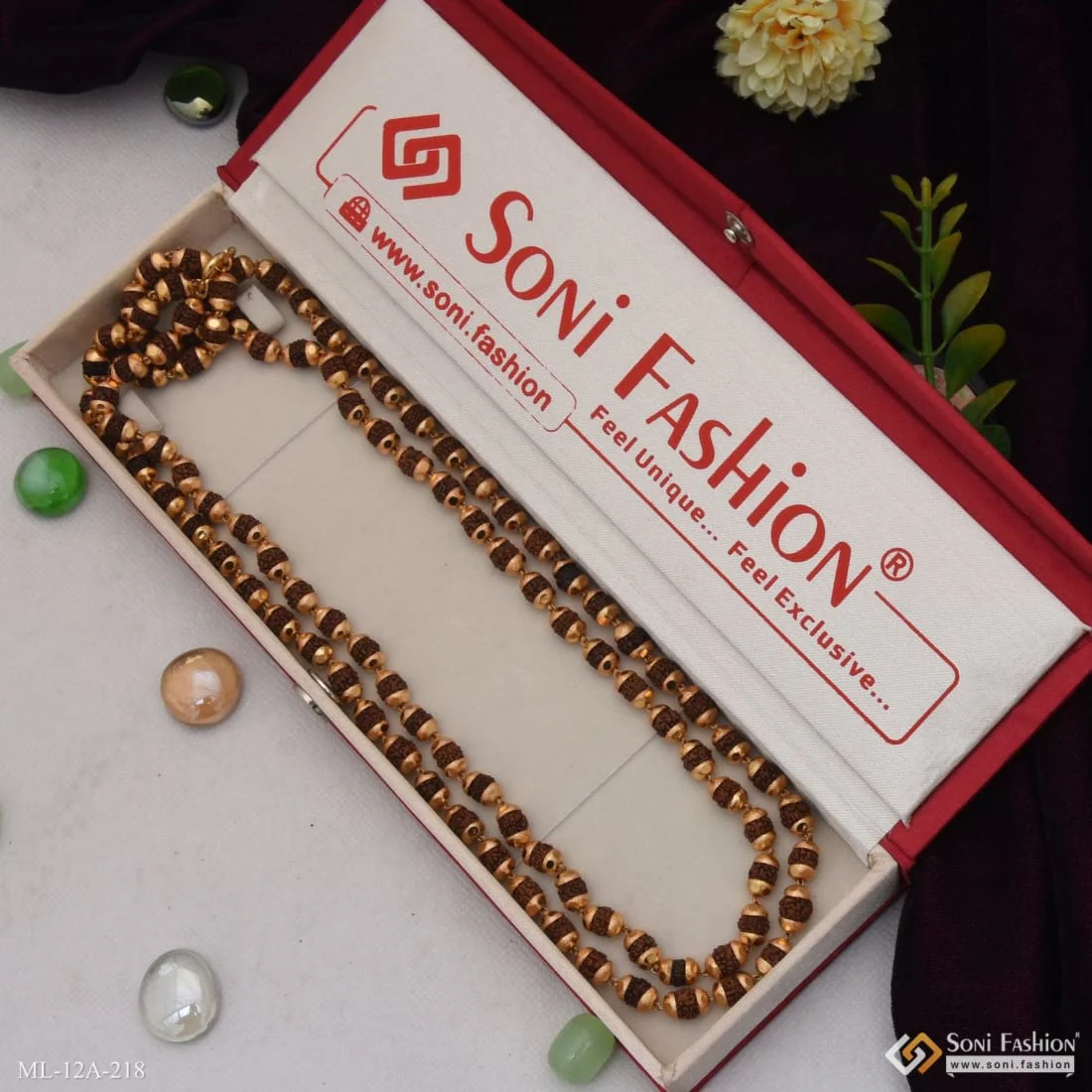 2 Line Cute Design Best Quality Gold Plated Rudraksha Mala For Men - Style A218 - Image 3
