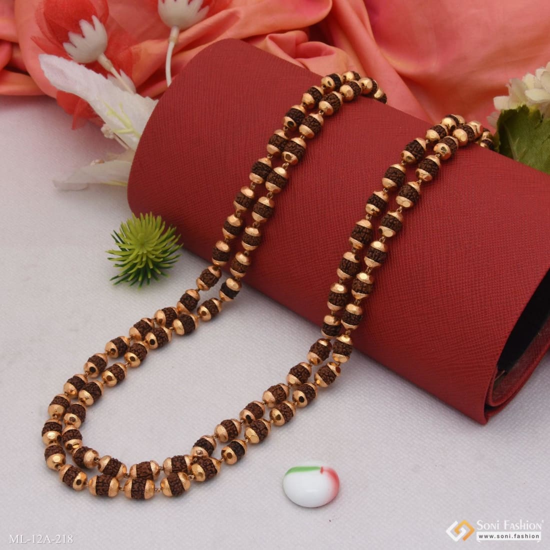 2 Line Cute Design Best Quality Gold Plated Rudraksha Mala For Men - Style A218 - Image 4