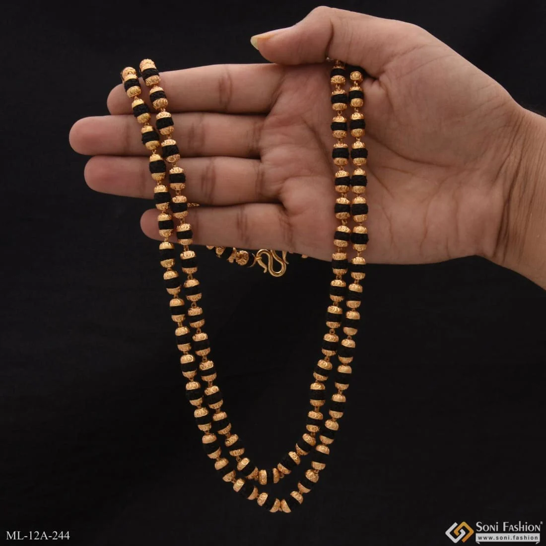 2 Line Dainty Design Best Quality Gold Plated Rudraksha Mala for Men - Style A244
