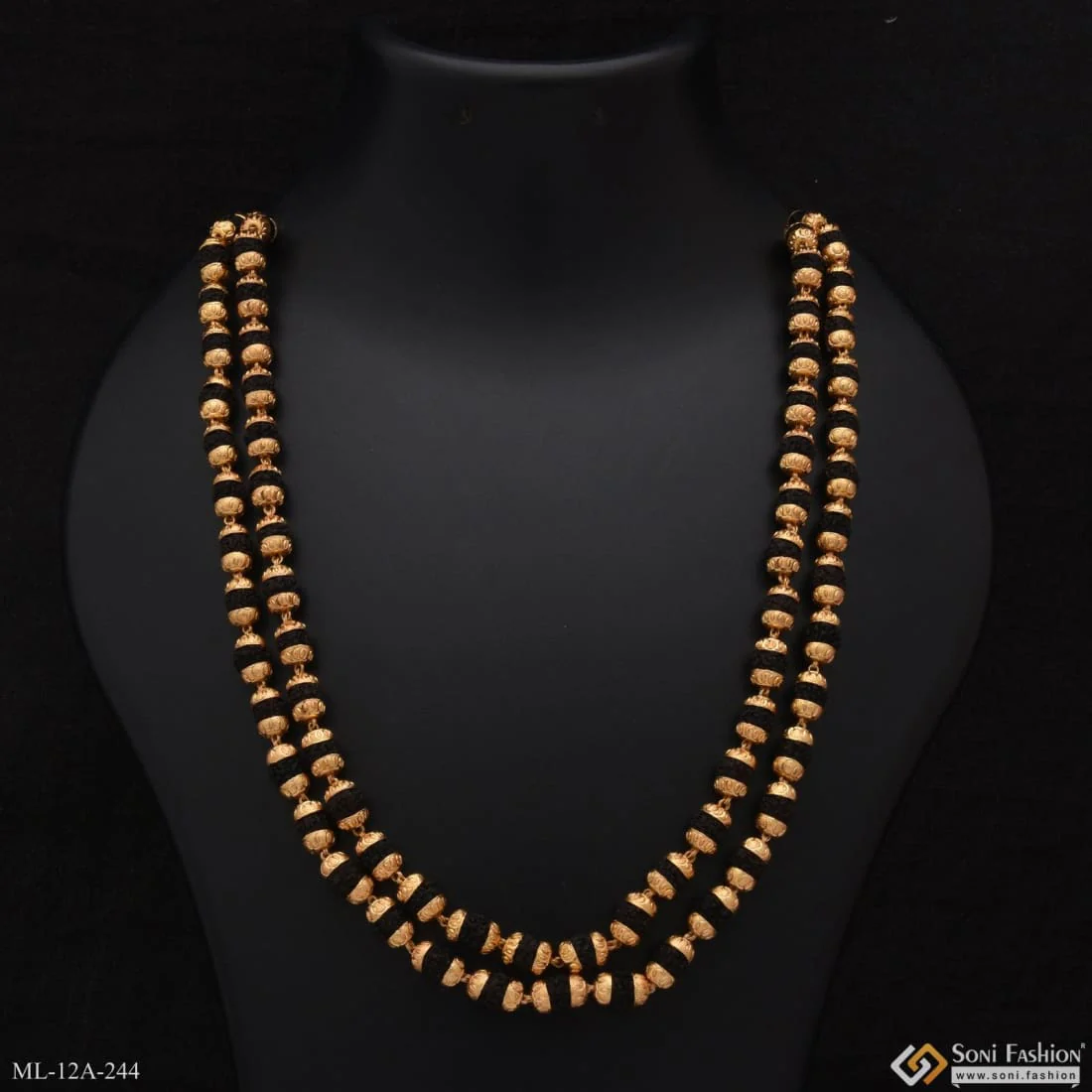 2 Line Dainty Design Best Quality Gold Plated Rudraksha Mala for Men - Style A244 - Image 2