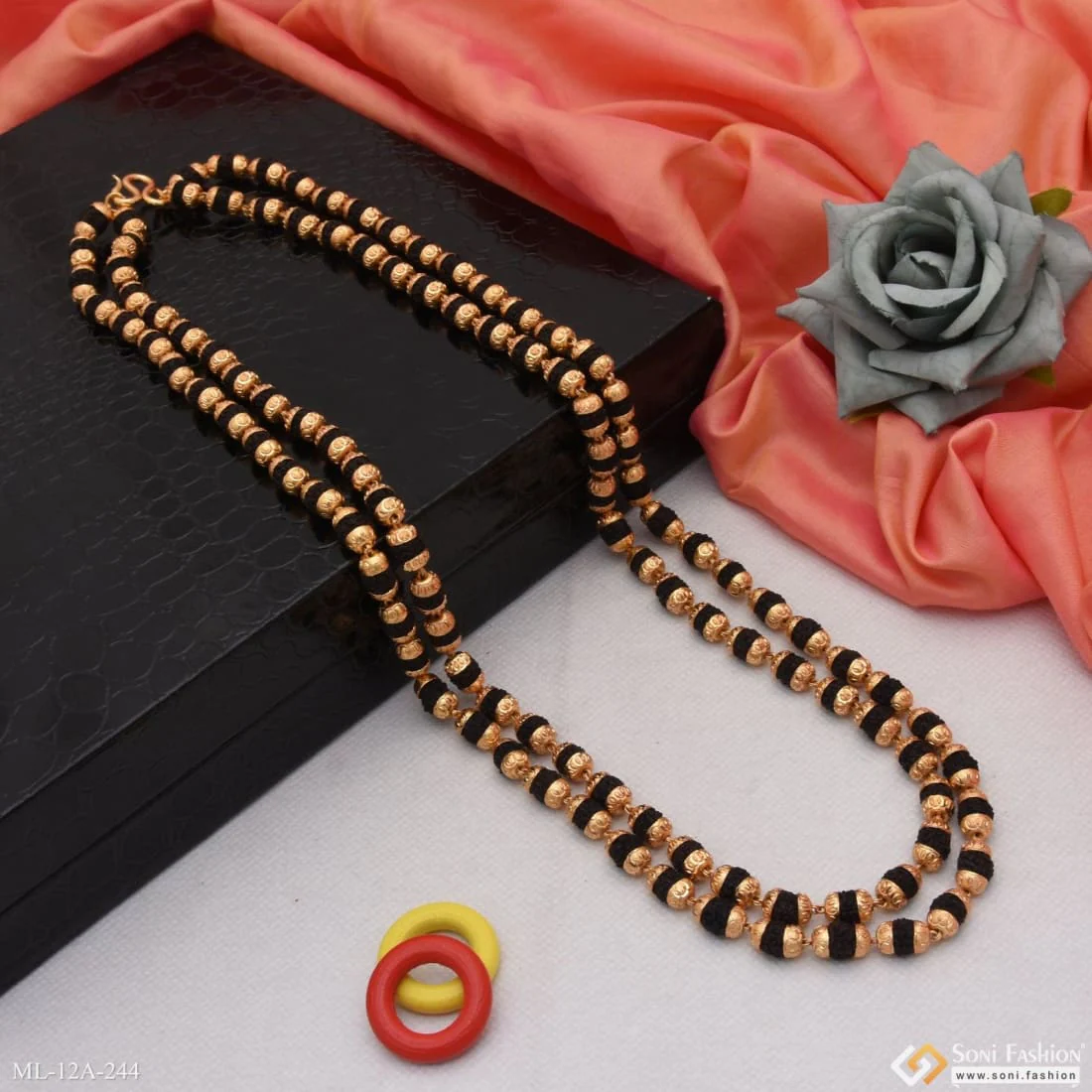 2 Line Dainty Design Best Quality Gold Plated Rudraksha Mala for Men - Style A244 - Image 4