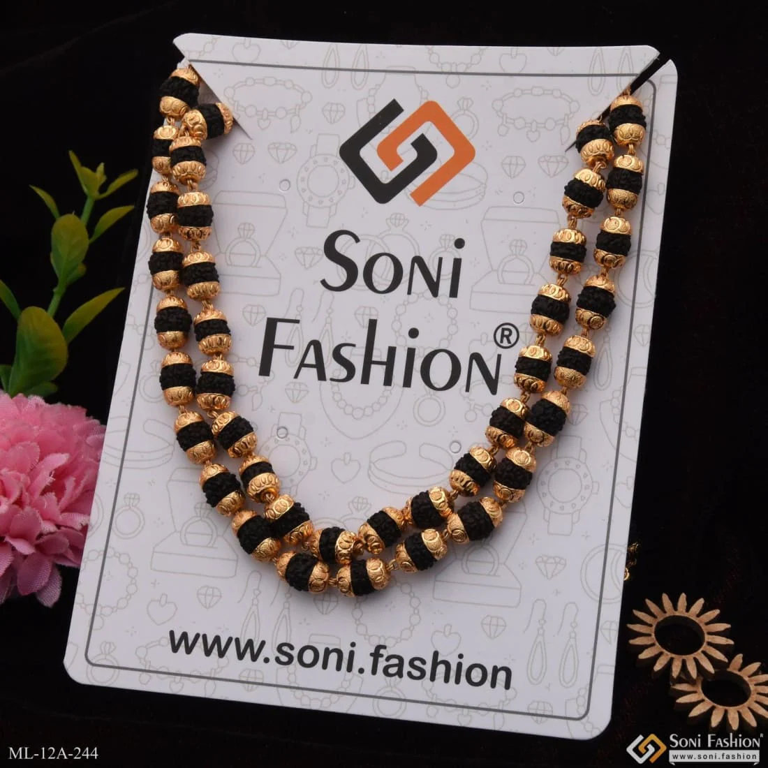 2 Line Dainty Design Best Quality Gold Plated Rudraksha Mala for Men - Style A244 - Image 5