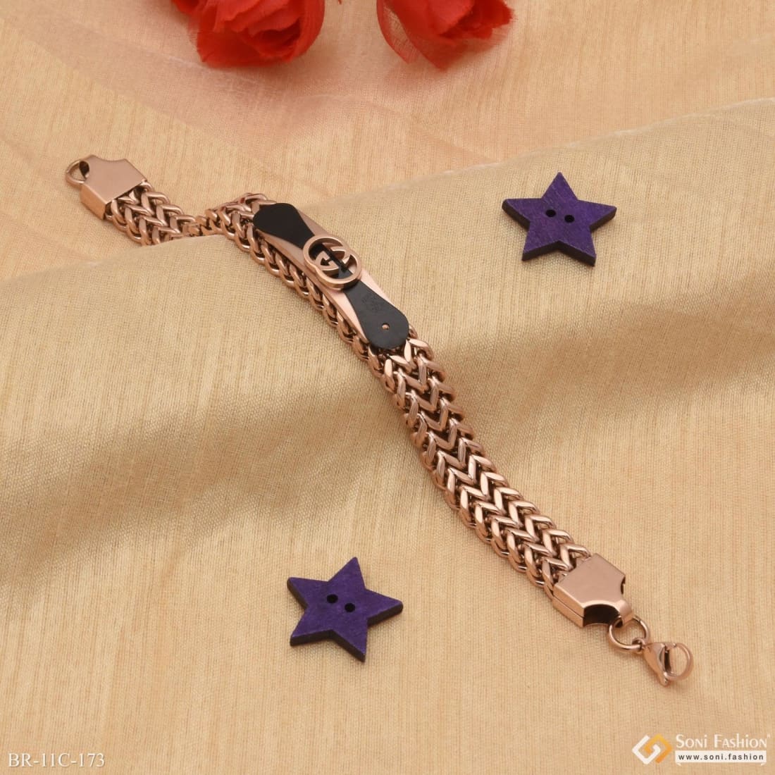 2 Line Fancy Design High-quality Black & Rose Gold Bracelet For Men - Style C173 - Image 3