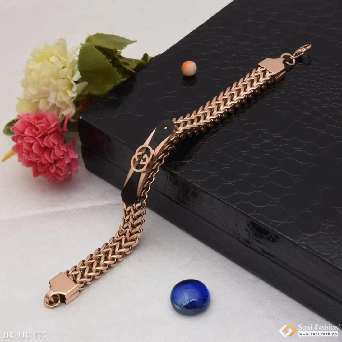 2 Line Fancy Design High-quality Black & Rose Gold Bracelet For Men - Style C173 - Image 4