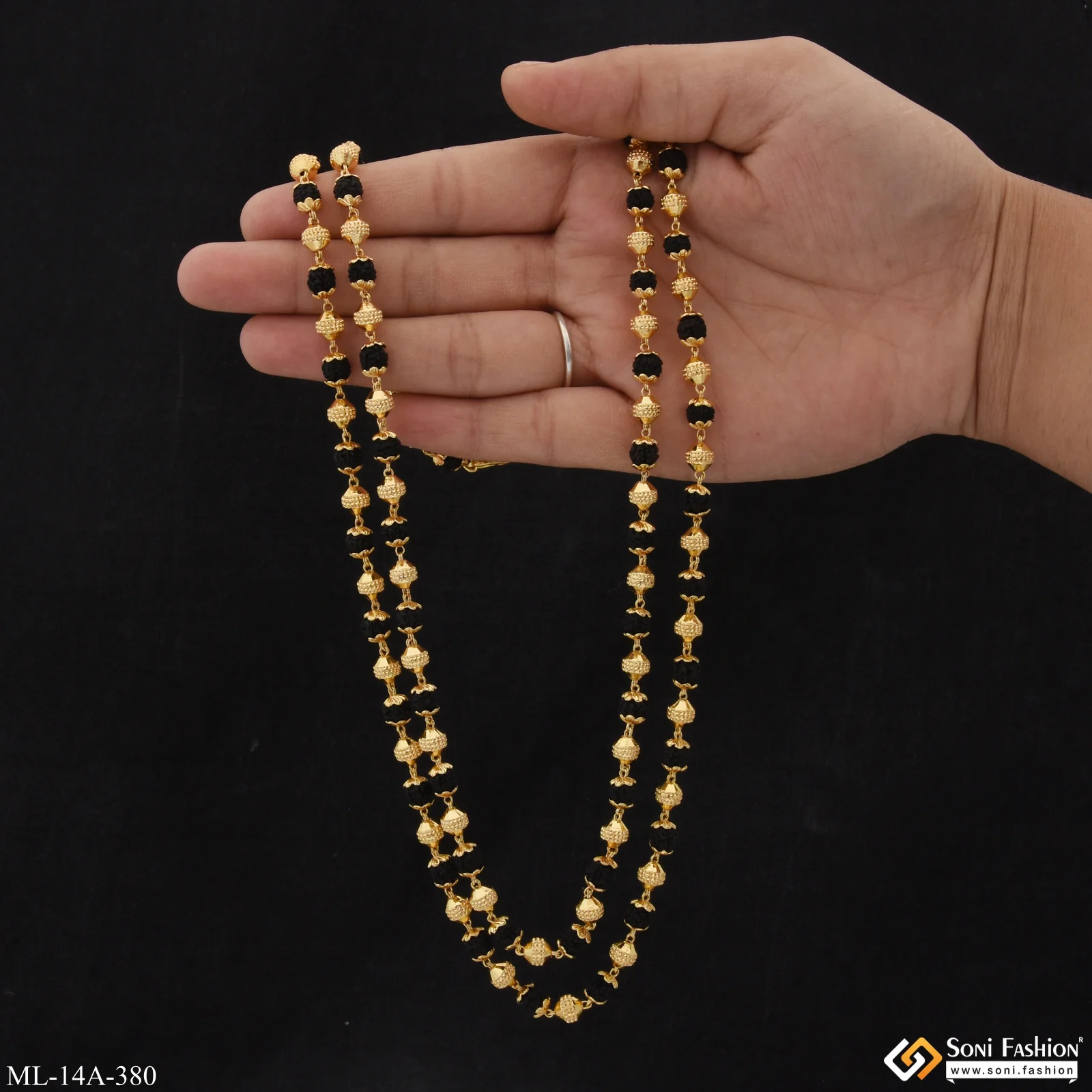 2 Line Fancy Design High-Quality Gold Plated Rudraksha Mala for Men - Style A380 - Image 2