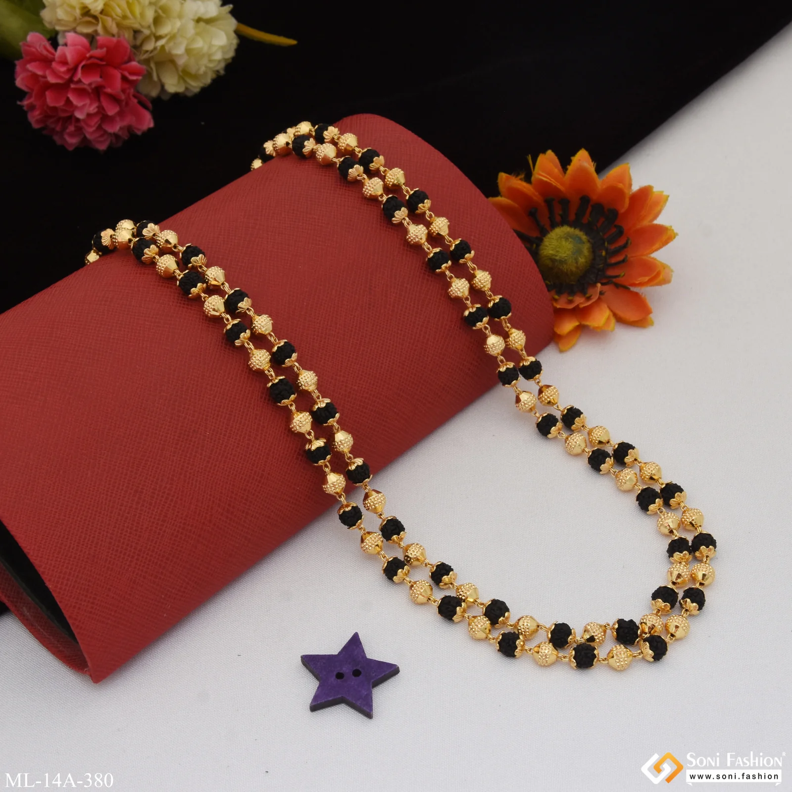 2 Line Fancy Design High-Quality Gold Plated Rudraksha Mala for Men - Style A380 - Image 4
