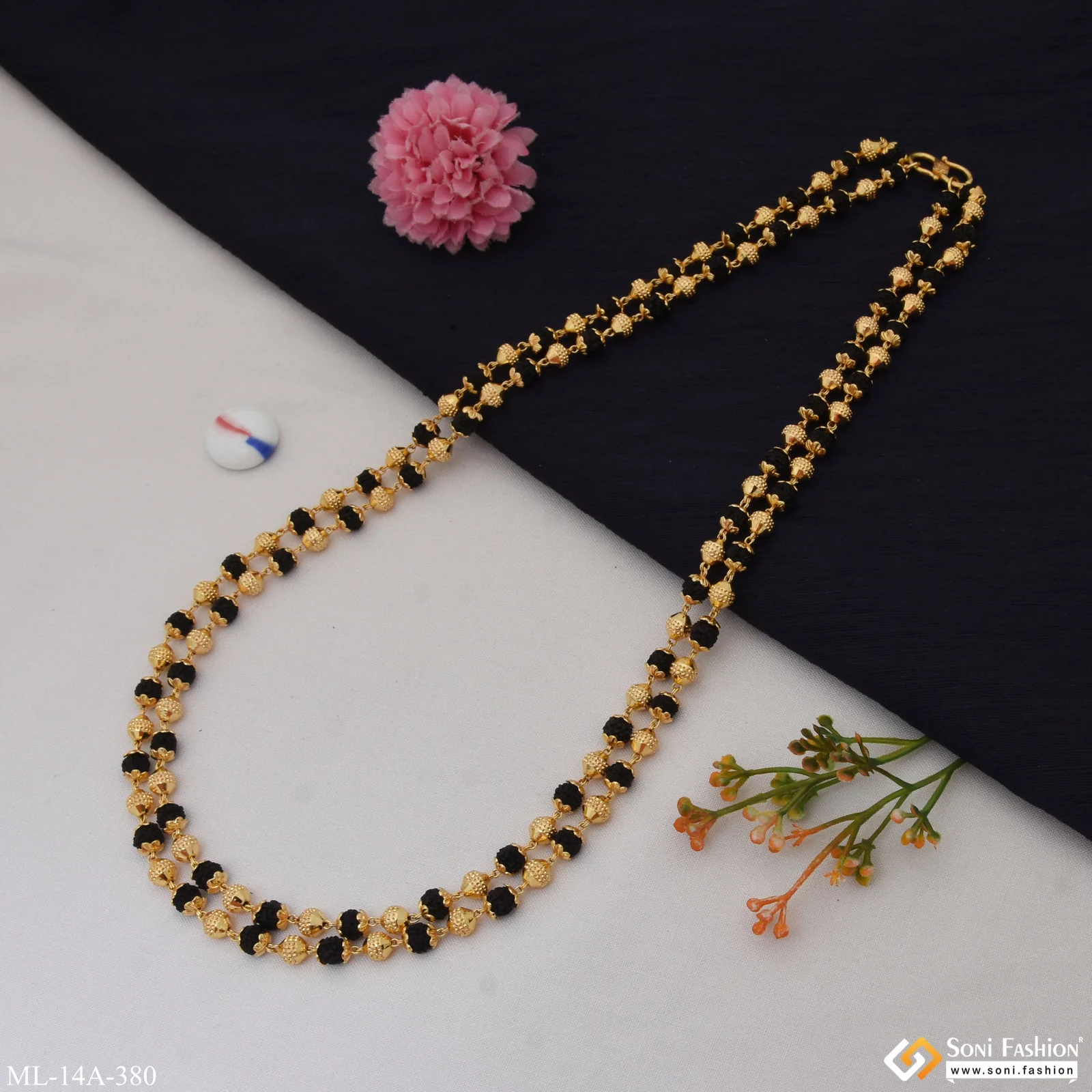 2 Line Fancy Design High-Quality Gold Plated Rudraksha Mala for Men - Style A380 - Image 5