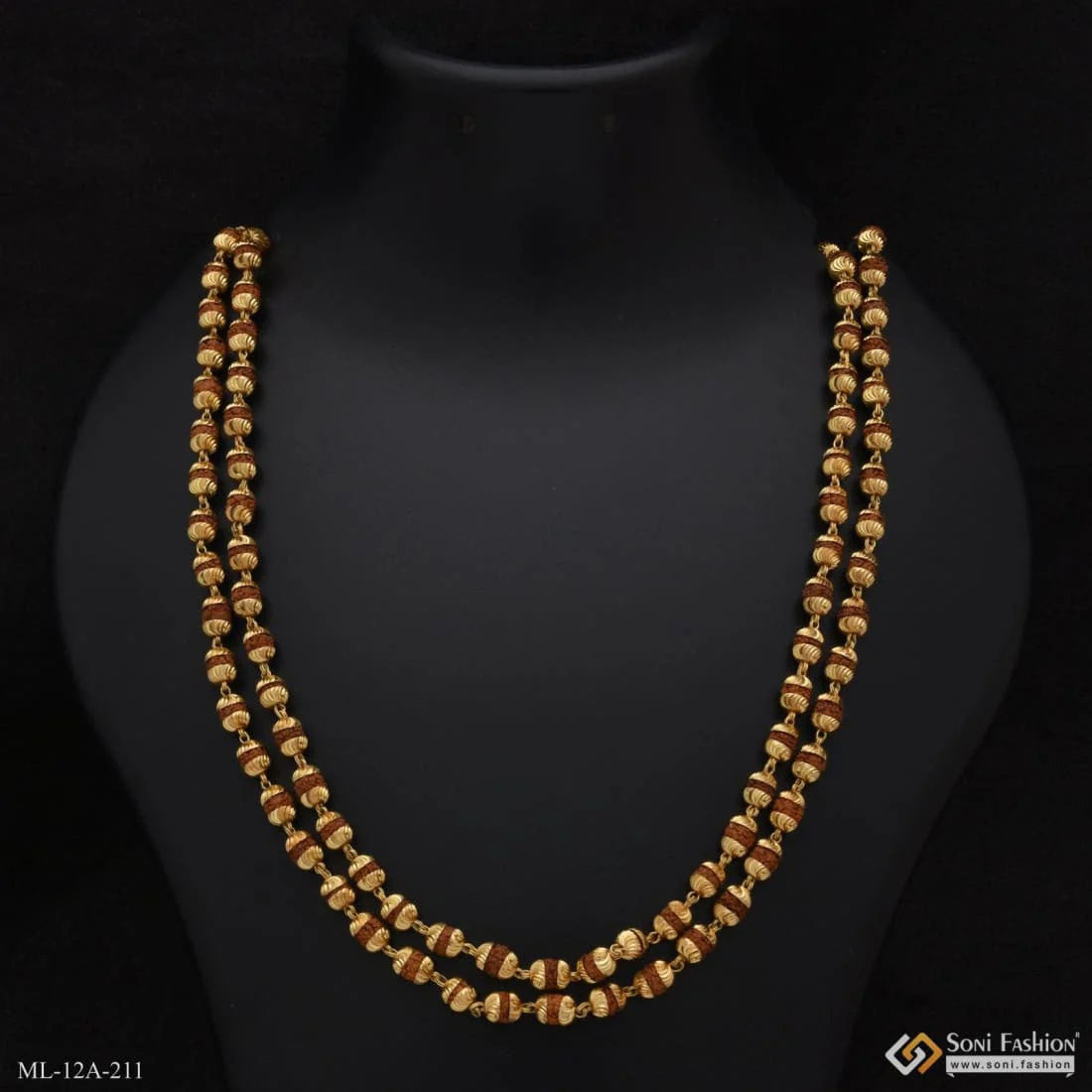 2 Line Fashion-Forward Design Gold Plated Rudraksha Mala for Men - Style A211