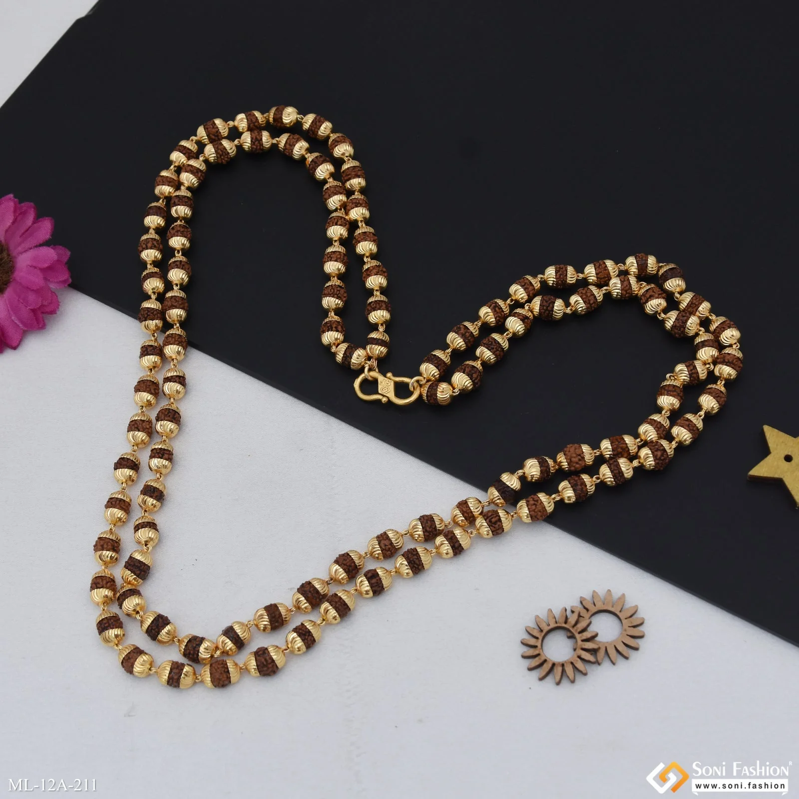 2 Line Fashion-Forward Design Gold Plated Rudraksha Mala for Men - Style A211 - Image 3