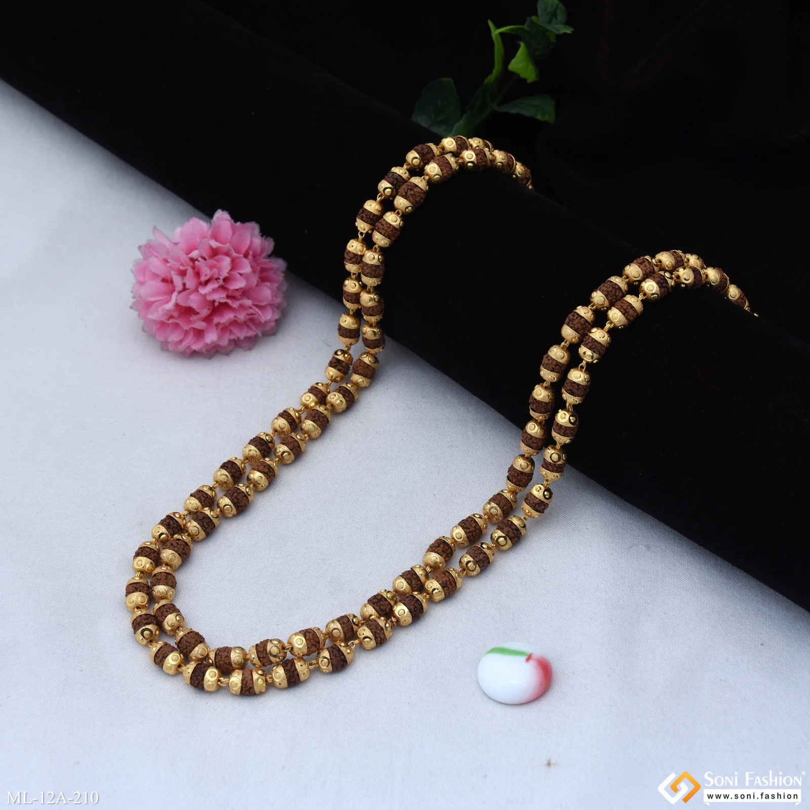 2 Line Gold Plated Rudraksha Mala for Men - Style A210 - Image 3