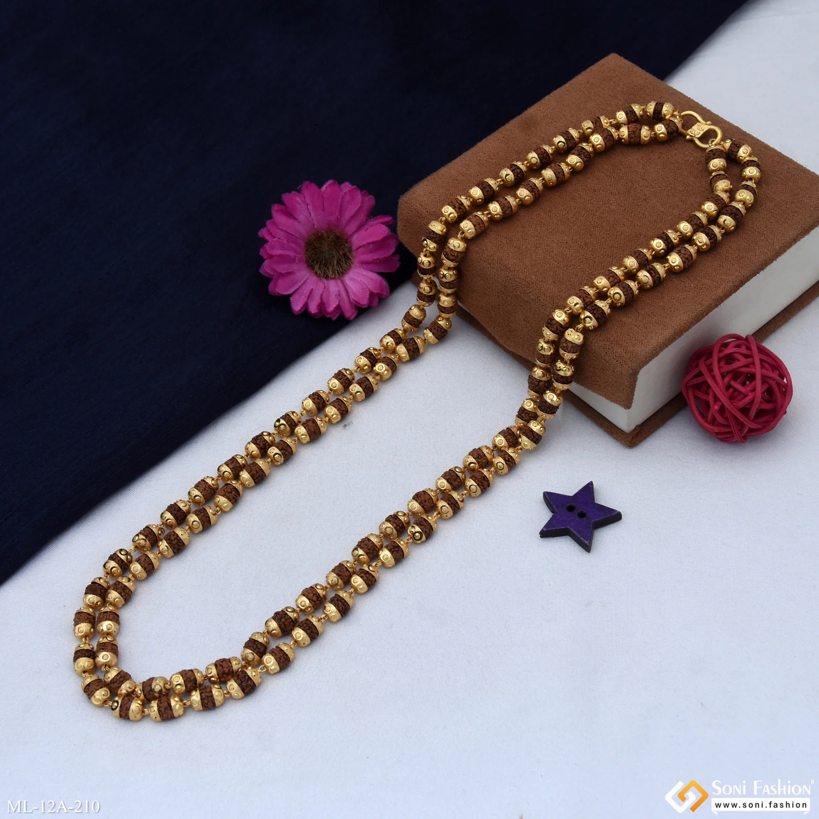 2 Line Gold Plated Rudraksha Mala for Men - Style A210 - Image 5