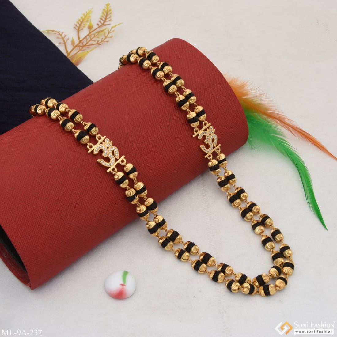 2 Line Gold Plated Rudraksha Mala for Men - Style A237 - Image 3