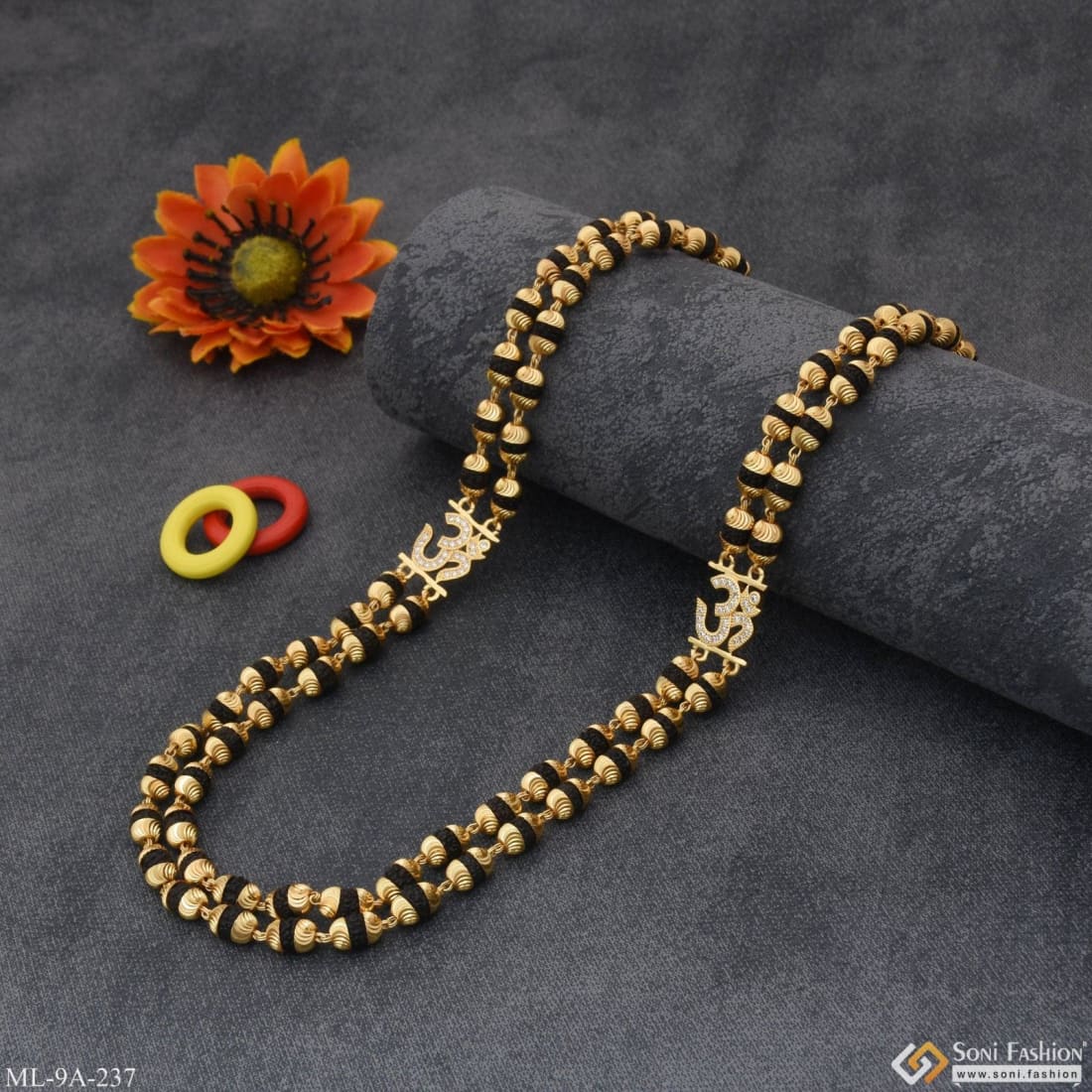 2 Line Gold Plated Rudraksha Mala for Men - Style A237 - Image 4