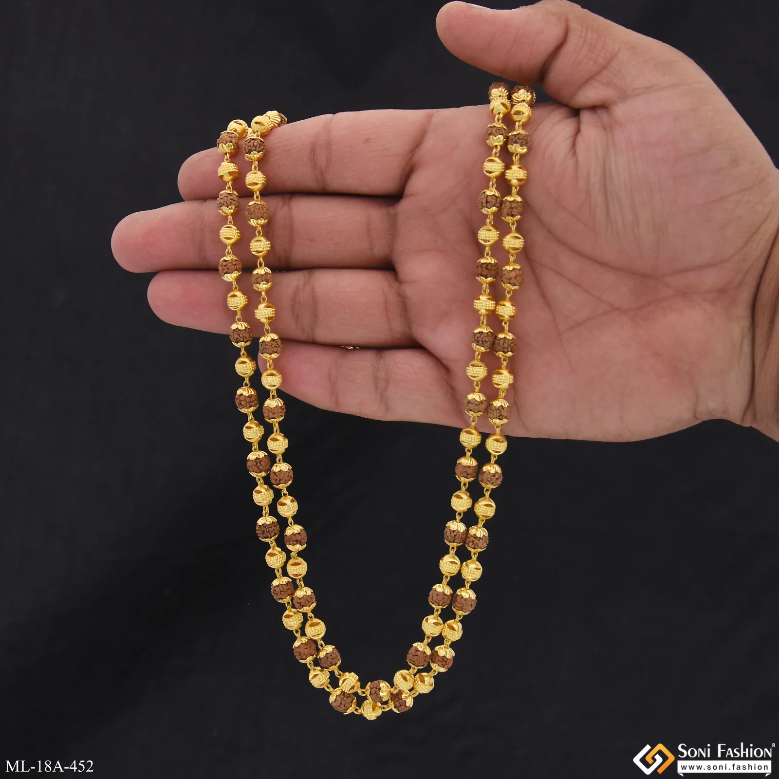 2 Line Gold Plated Rudraksha Mala for Men - Style A452 - Image 2