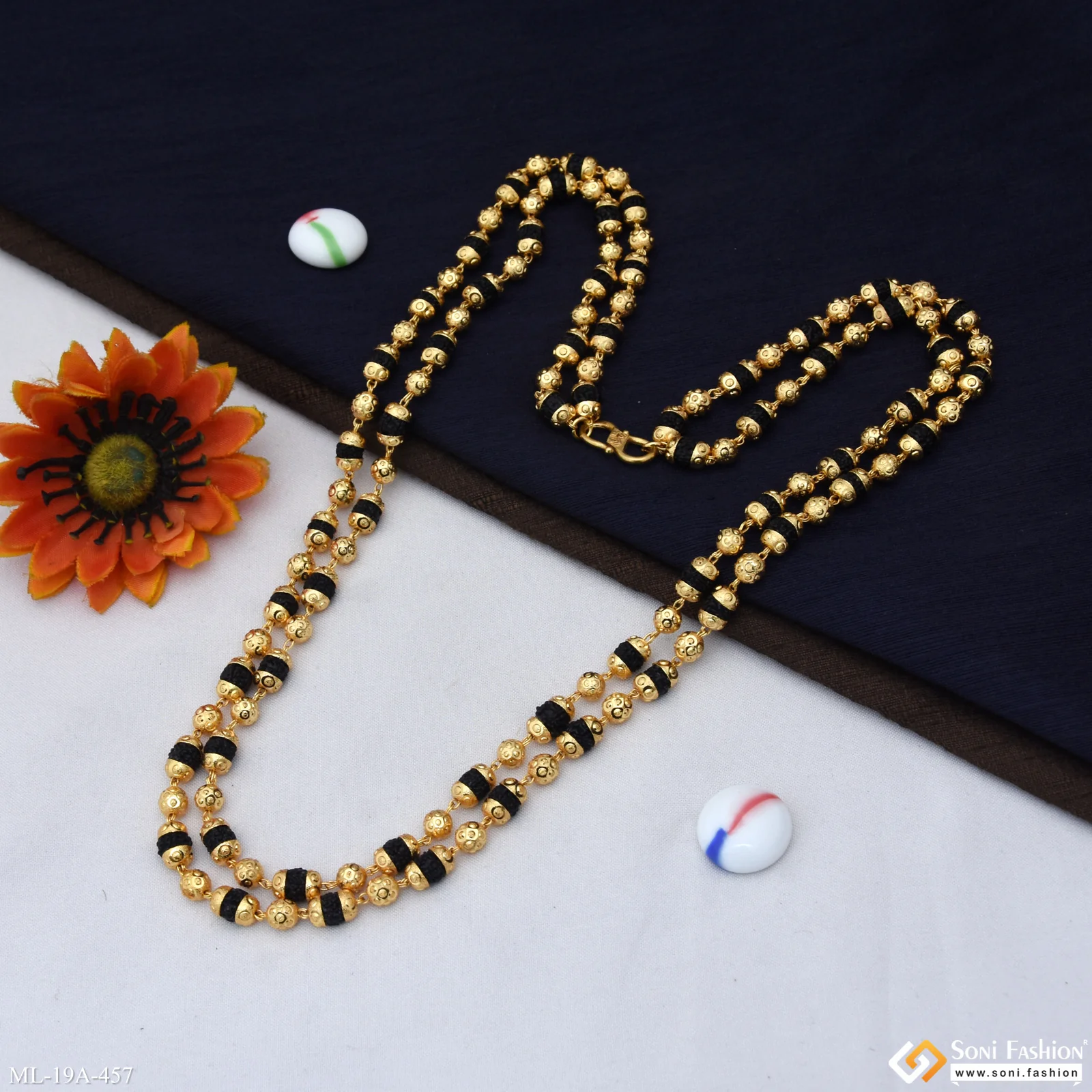 2 Line Gold Plated Rudraksha Mala for Men - Style A457 - Image 5
