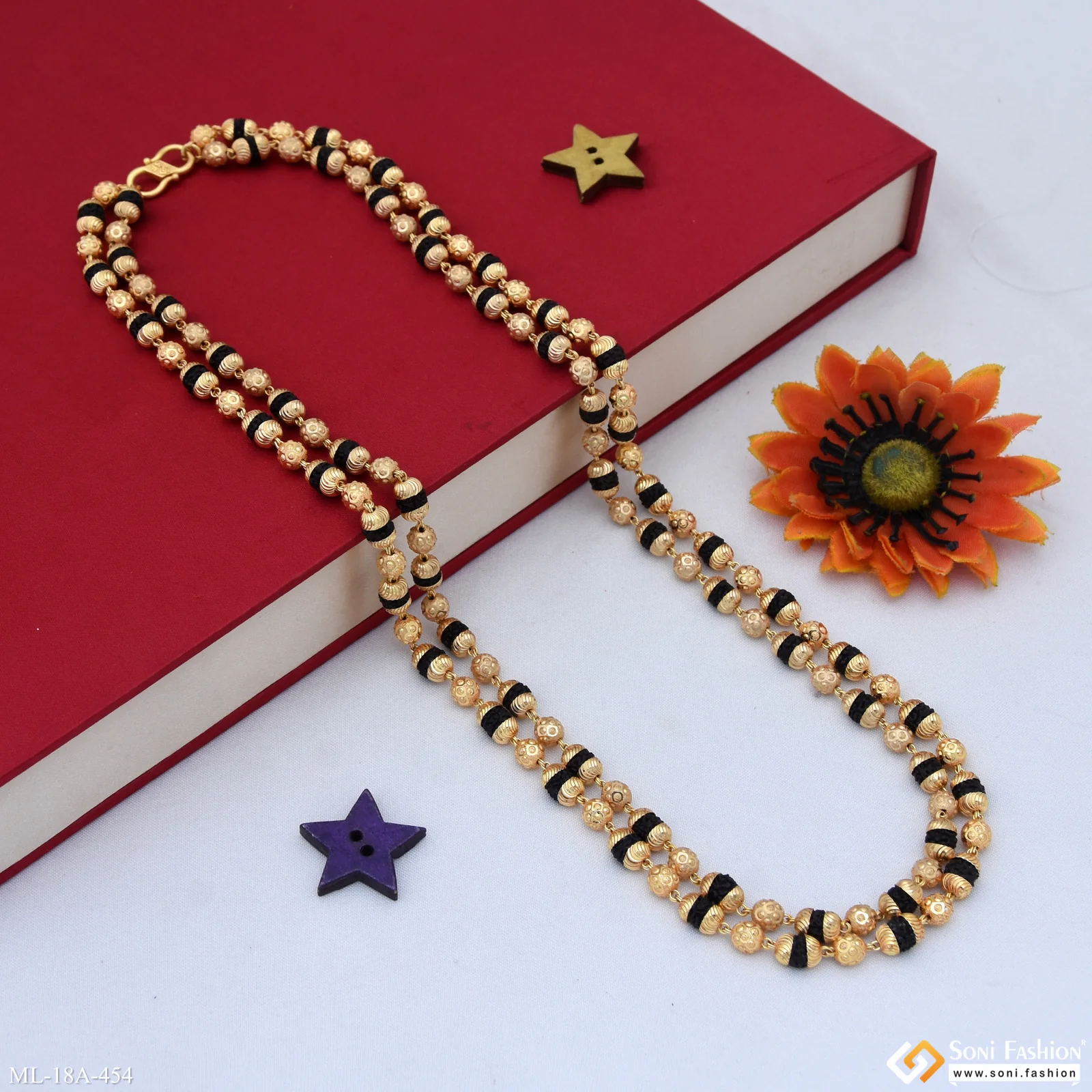 2 Line Latest Design Gold Plated Rudraksha Mala for Men - Style A454 - Image 4