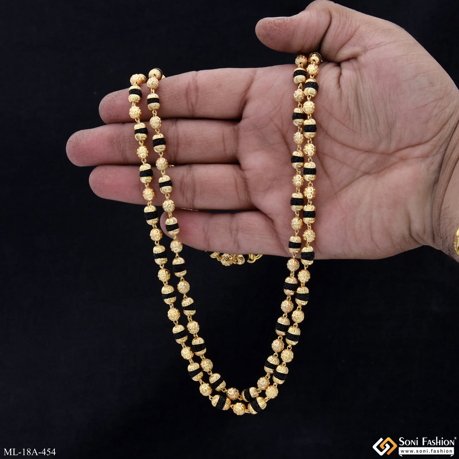 2 Line Latest Design Gold Plated Rudraksha Mala for Men - Style A454 - Image 6
