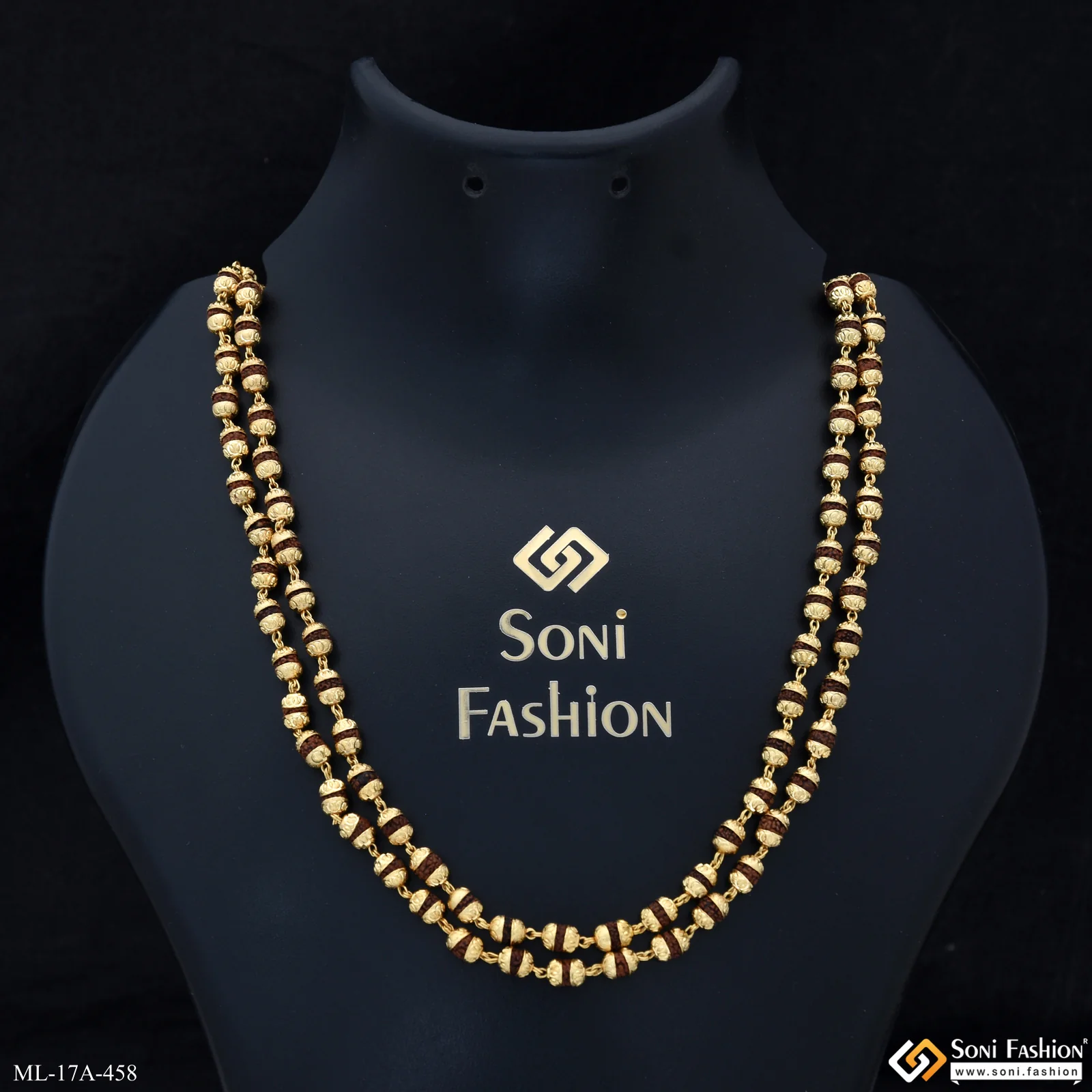 2 Line Latest Design Gold Plated Rudraksha Mala for Men - Style A458