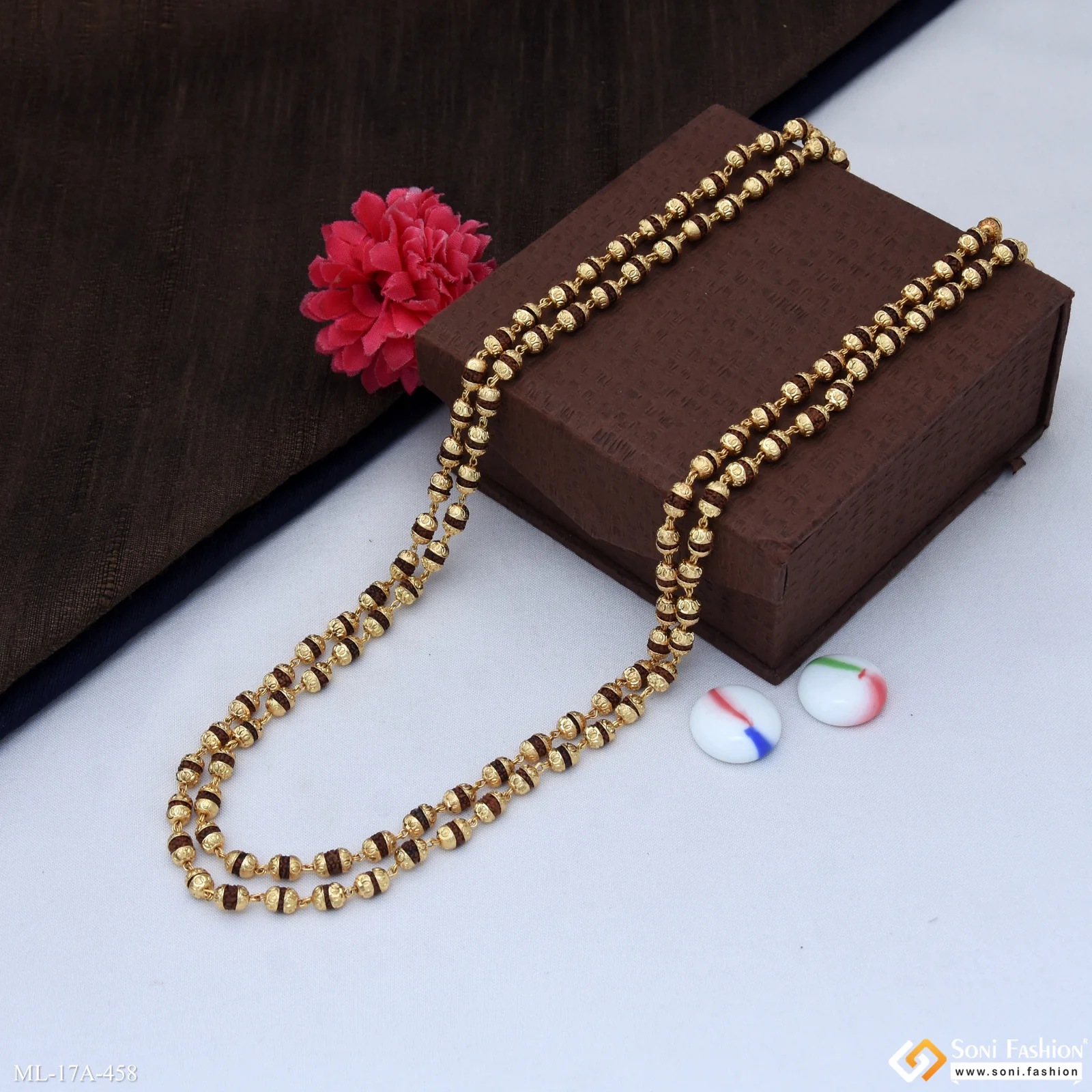 2 Line Latest Design Gold Plated Rudraksha Mala for Men - Style A458 - Image 4