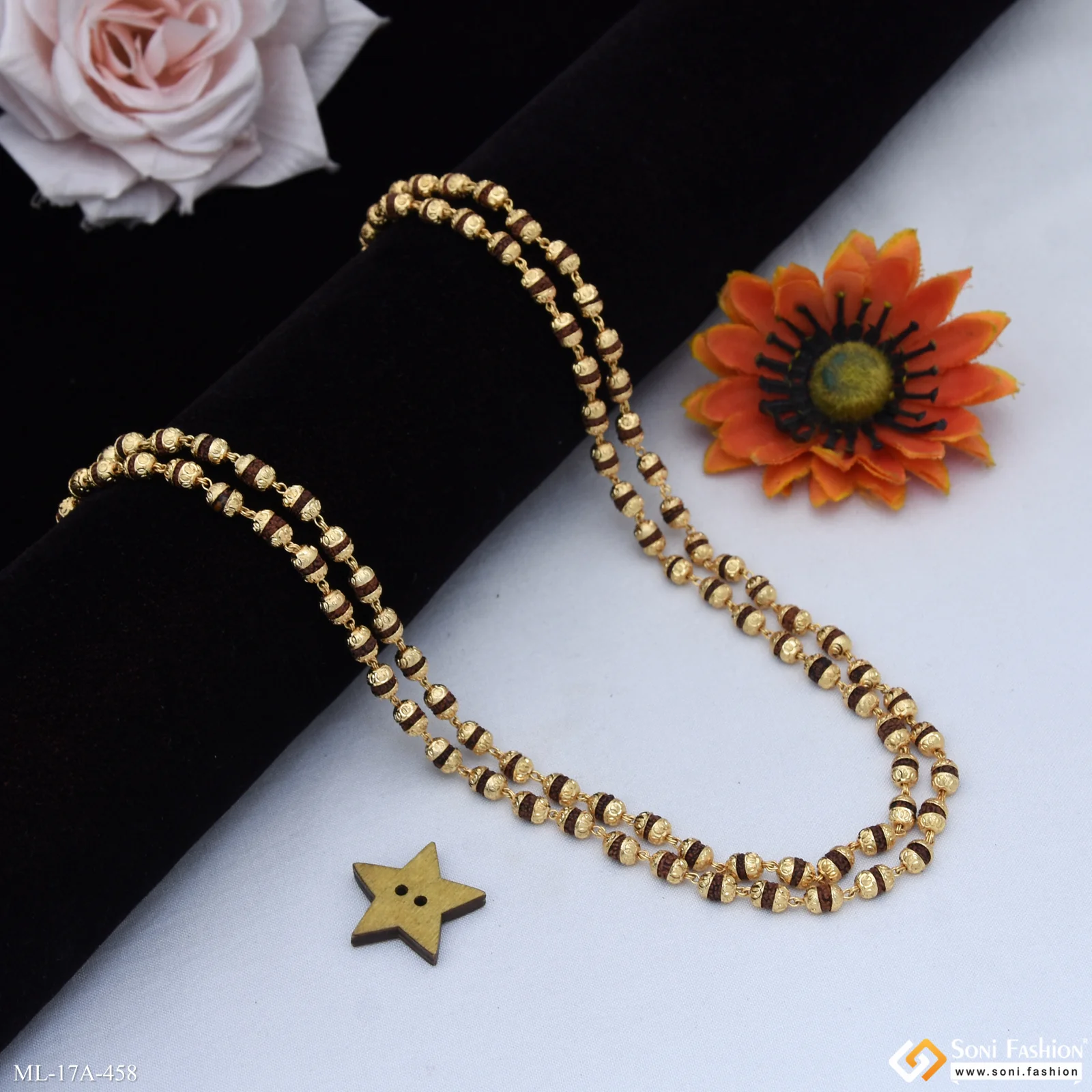2 Line Latest Design Gold Plated Rudraksha Mala for Men - Style A458 - Image 5