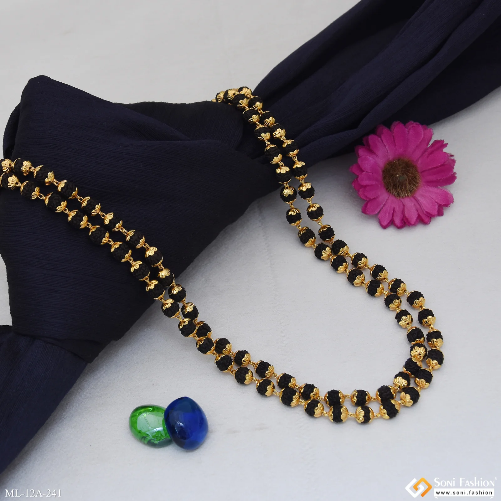 2 Line Latest Design High-quality Gold Plated Rudraksha Mala For Men - Style A241 - Image 5