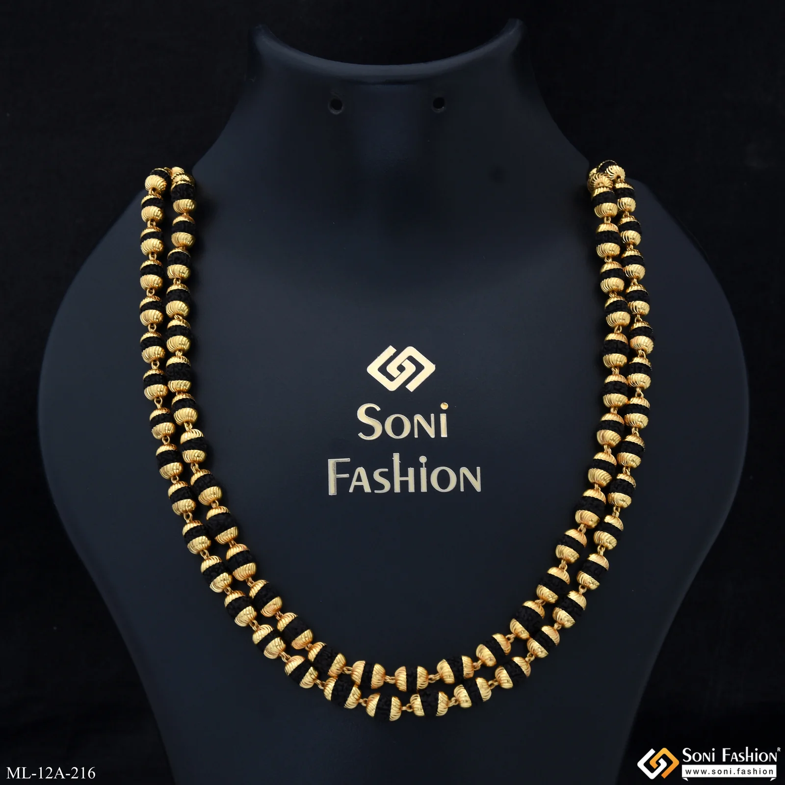 2 Line Lovely Design High-Quality Gold Plated Rudraksha Mala for Men - Style A216 - Image 3