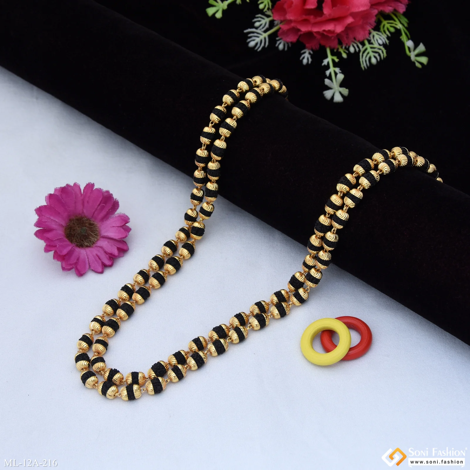 2 Line Lovely Design High-Quality Gold Plated Rudraksha Mala for Men - Style A216 - Image 4