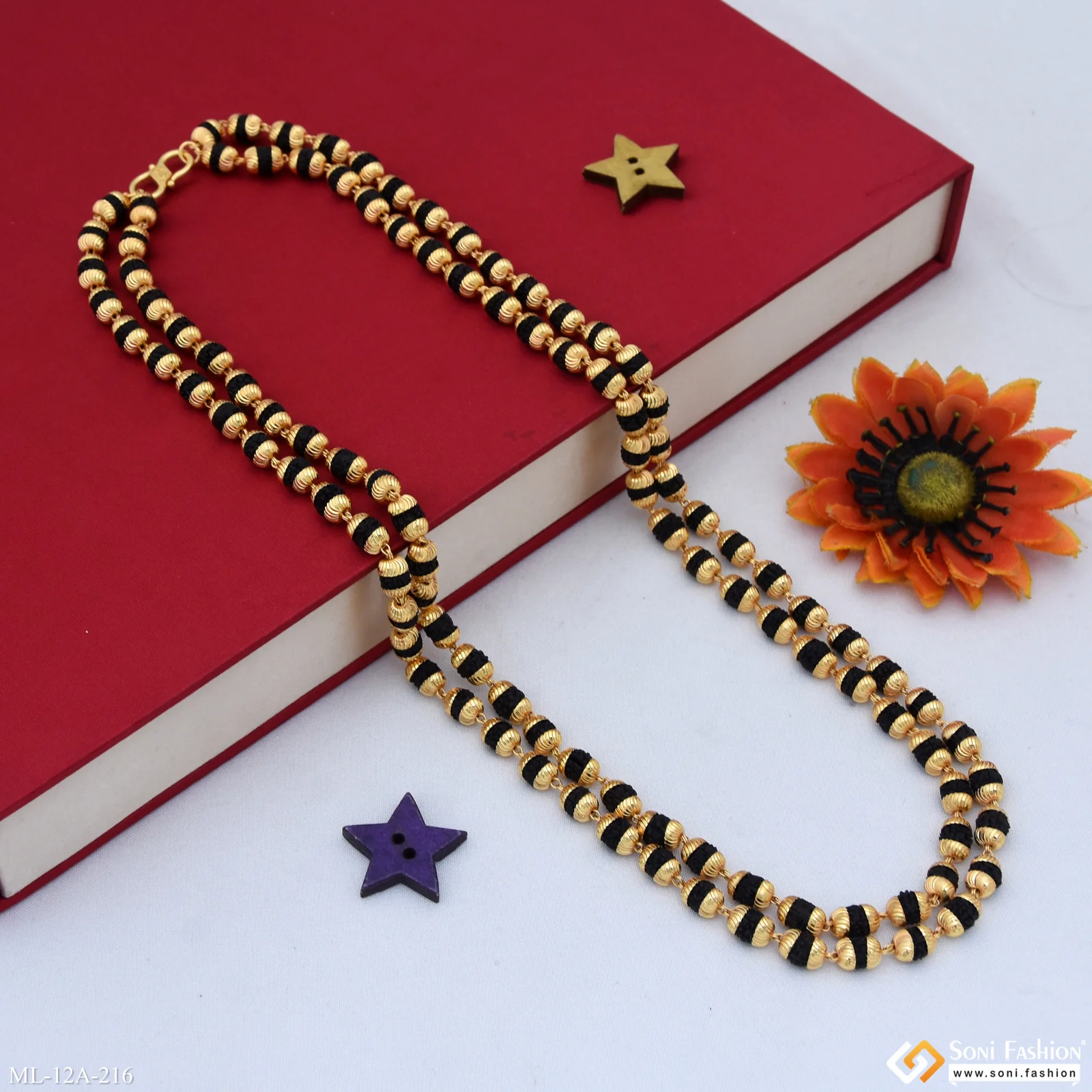 2 Line Lovely Design High-Quality Gold Plated Rudraksha Mala for Men - Style A216 - Image 5