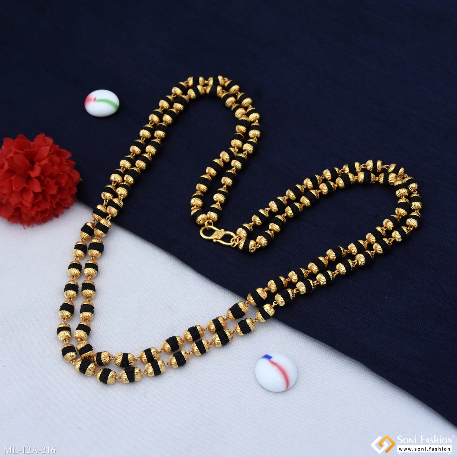 2 Line Lovely Design High-Quality Gold Plated Rudraksha Mala for Men - Style A216 - Image 6